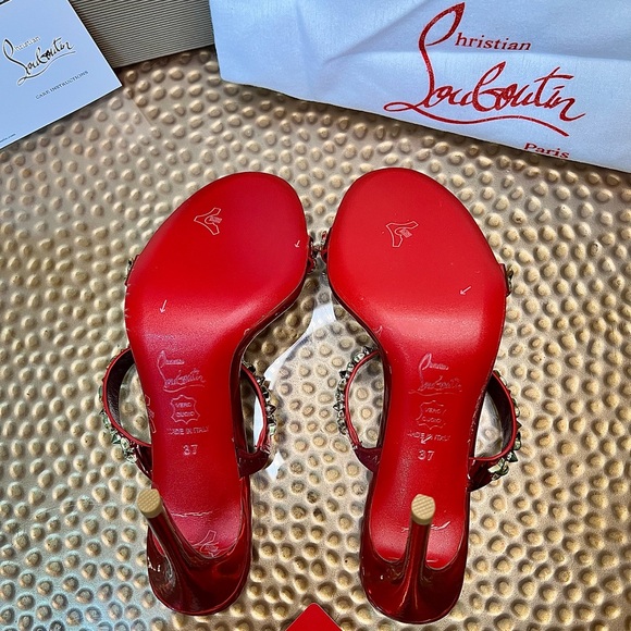 Christian Louboutin Red Crystal Embellished Heels size 6 1/2 - Picture 4 of 4